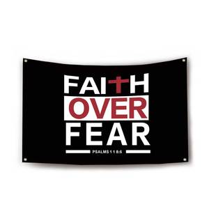 lot 20116 image: Faith Over Fear Bible Scripture Verse Christian Flag 3x5 Ft Funny Motivational Flags for Room Guys Home Gym Bedroom Decor