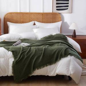 lot 20117 image: AORISSI 100% Acrylic Decorative Knitted Throw Blanket with Tassels for Bed, Couch, Small, Chairs, Lightweight, Soft, Cozy, Waffle Textured Blanket, Suitable for Spring, Summer, Mossy Green, 50x60