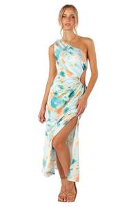 lot 20118 image: Petal & Pup Leighton One Shoulder Midi Dress - Light Blue 14