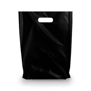 lot 20124 image: BLACK PLASTIC MERCHANDISE STORE BAGS, different sizes 9x12, 12x15, 15x18 PACKS of 100200500 Retail Product Bags I 100% Recyclable (50, 12x15)