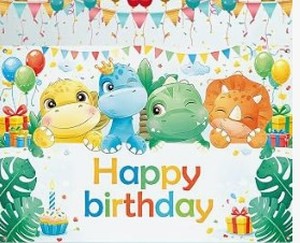 lot 2033 image: ActFirst Dinosaur Birthday Decorations Banner 71x43 Inch, Large Dinosaur Birthday Party Backdrop, Happy Birthday Photo Booth Background for Kids Boys Girls Indoor Outdoor - Stock image may differ from actual product images