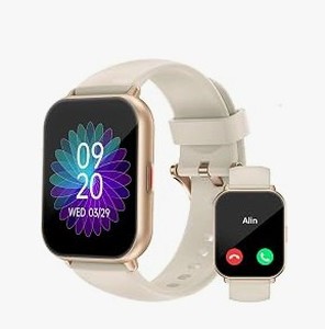 lot 2194 image: Ruimen Smart Watch with Beige Band and Charging Cable - Stock images may differ from actual product images