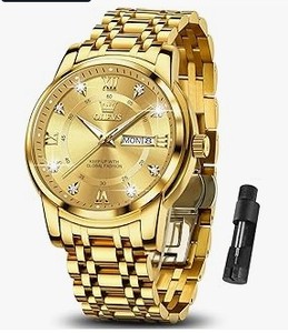 lot 2204 image: Olevs Skeleton Dial Automatic Watch Gold Tone Bracelet - Stock images may differ from actual product images