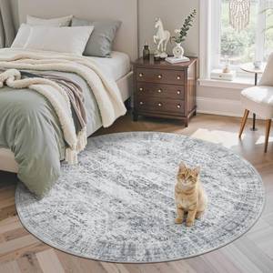 lot 1651 image: Soalmost 5x5 Grey Round Rug 6ft Circle Living Room Area Rugs Non-Slip