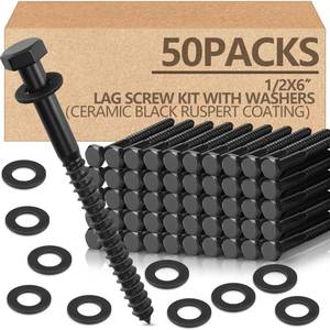 lot 1655 image: Tandefio 50 Pack 12ftftX 6ftft Lag Bolts Screw with Washer Galvanized, Black