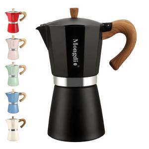 lot 1660 image: Mongdio Stovetop Espresso Maker Moka Pot, Cuban Coffee Maker Stove top coffee maker Moka Italian Espresso Greca Coffee Maker Brewer Percolator, 9 Espresso Cups, 15 oz - Black