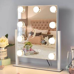 lot 1661 image: Kotdning Vanity Mirror with Lights,Lighted Vanity Mirror with 9 Dimmable Bulbs for Dressing Room and Bedroom,3 Color Lighting,Modes Detachable 10x Magnification 360°Ratation(White) 12in L x 14.4in W