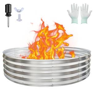 lot 1673 image: 60 Inch Large Round Fire Pit Ring, Galvanized Steel Outdoor Bonfire Ring for Backyard and Camping, Sturdy, Rust-Proof and Easy to Install (551 FT)
