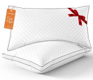 lot 1684 image: SweetNight Bed Pillows Queen Size Set of 2, Fluffy Luxury Hotel Pillows Collection Gusseted for Neck and Shoulder, Side Back Stomach Sleeper Pillow, Cozy Night 18inX28in