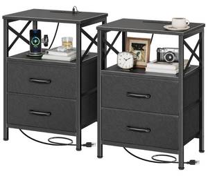 lot 1687 image: Huuger Nightstand Set of 2 with Charging Station, USB-C Port, End Tables