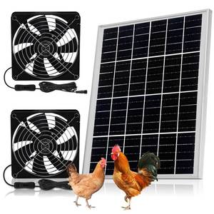 lot 1688 image: Roodike 5.5in Waterproofed Solar Powered 2 Fan Kits for Chicken Coop Shed
