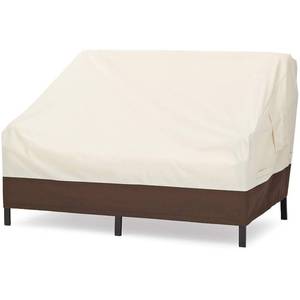 lot 1692 image: Amazon Basics 2-Seater Outdoor Couch and Patio Furniture Cover, Waterproof Lounge Sofa Cover, UV Resistant, Click-Close Straps, 38in x 54in x 29in, BeigeTan