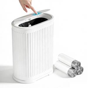 lot 1701 image: Figella 1.8 Gallon Small Bathroom Trash Can with Lid, Press Top, Slim White