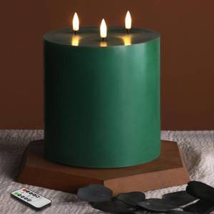 lot 1703 image: Eywamage 3 Wick Green Large Flameless Pillar Candle with Remote 6x6 in