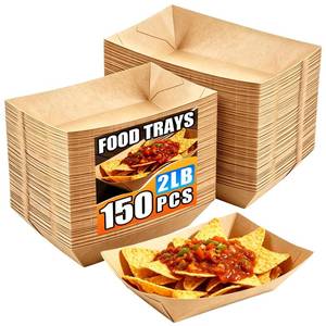 lot 1705 image: 300 Pack 2LB Paper Food Trays, Heavy-Duty Disposable Kraft Paper Food Boats, Serving Basket Tray for Fries Nachos Snacks Hot Dog Taco Popcorn,Food Holder Trays for BBQ Party Picnic Wedding
