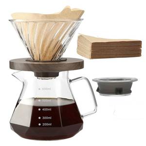 lot 1706 image: Lalord Pour Over Coffee Maker, 20 oz Borosilicate Glass Carafe with 100 pcs V60 Paper Filter, Walnut Handle and Glass Lid, Drip Coffee Maker for Home Caf Restaurant Camping, 600 ml, Clear