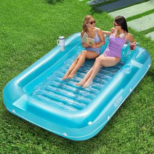 lot 1711 image: SLOOSH Inflatable Tanning Pool Lounger Float, 85in x 57in Extra Large Pool Floats Adult with Pillow, 4 in 1 Suntan Tub Raft Floatie,Sunbathing Bed Lounge for Water Blow Up Ball Pit Party Gifts, XL-Blue
