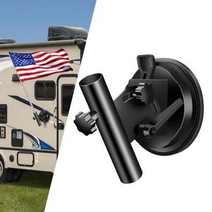 lot 1715 image: Hifor Suction Cup Flag Holder for RV, Camper, Car, Truck, Trailer, SUV - Adjustable Angle, Black Aluminum Alloy Flag Pole Mount