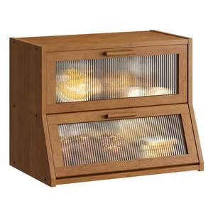 lot 1726 image: GHWIE Double Layer Bamboo Bread Box for Kitchen Counter,Large Capacity Bread Storage Bin,Bread Container with Acrylic Wavy Door Panel (Brown, Medium)