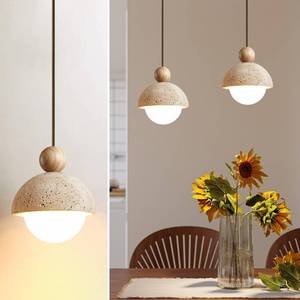 lot 1740 image: Spherical Wabi Sabi Pendant Light, Natural Travertine Pendant Light, 1Pcs