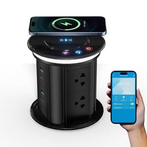 lot 1747 image: German Technology Motorized Pop Up Outlet for Countertop 15W Fast Wireless Charger, Countertop Electrical Outlet with 6 AC Outlets and 4 USB Ports (20W PD), APP Remote Control,Free 4.92 inch Hole Saw