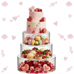 lot 1752 image: Sintuff 3 Pcs Acrylic Cake Stand with LED Lights 8ftft, 10ftft, 12ftft Clear Fillable Cake Riser Round 3 Tier Case Box for Wedding Birthday Holiday Party Food Display, 3 Sizes