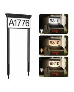 lot 1753 image: LumiZen New Upgraded Solar Address Sign,Double Sided Glow House Numbers with Auto OnOff, 3-Color Lighting Modes Mailbox Number Plaque Waterproof, Dual Stakes for Home Yard Driveway