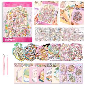 lot 2216 image: WEINSYT 3D Sticker Scene Therapy Book � DIY Miniature Craft Kit with Repositionable 3D Stickers, Stress Relief Gift for Teens and Adults