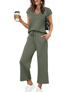 lot 2228 image: Saloogoe Oversized Track Suit for Women 2 Piece Outfits Summer Lounge Set Short Sleeve Tracksuit Loose Fit Sweatsuit Wide Leg Capri Pants Matching Clothing Sets Vacation Clothes XL