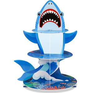 lot 2230 image: Zopeal 3 Tier Ocean Cupcake Stand Shark Themed Party Holder, Shark