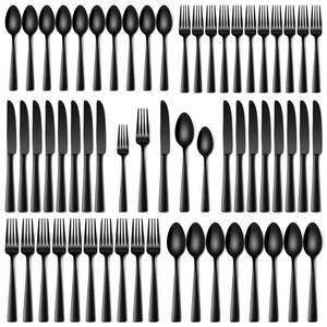 lot 2242 image: Stapava 60 Pcs Black Silverware Set, Food-Grade Stainless Steel Flatware Set for 12 Mirror Polished Cutlery Utensil Sets Include Dinner Knives Spoons and Forks Set Dishwasher Safe for Home Restaurant