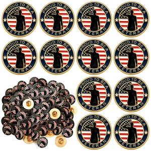 lot 2243 image: Sasylvia 100 Pcs Veteran Pins, American Flag Lapel Badge, Men Veteran