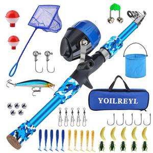 lot 2246 image: Yoilreyl Collapsible Telescopic Fishing Rod and Reel Combo Push Button Small Fishing Pole Kit Beginner Youth Girls Fishing Starter Set Tackle (Casting Rod, 4.92FT, Blue)