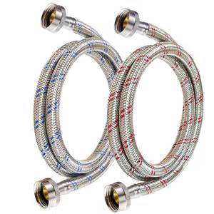 lot 2248 image: Premium 4 Ft Stainless Steel Washing Machine Hoses - 2-Pack Burst-Proof Washer Supply Lines for Hot and Cold Water - 34in FHT Standard Connection - Universal Fit for All Washers