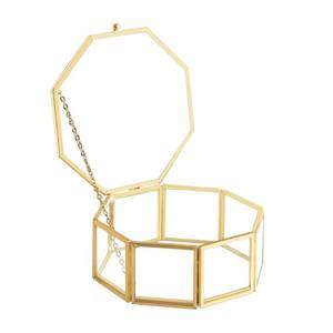 lot 2265 image: Sanllusit Glass Vintage Jewelry Box, Octagon Gold Display Organizer, Vanity Lidded Home Decor Accent for Storage Trinket Rings Bracelet - Small