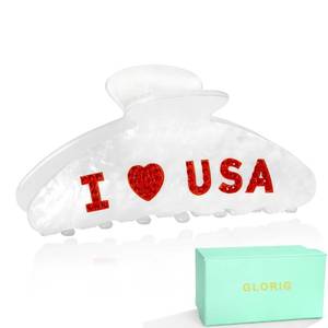lot 2294 image: GLORIG Patriotic Hair Claw Clip for Women Unique I Love USA Rhinestone Design Artistic Red White Large Acrylic Hair 4th of July Independence Day Hair Accessories for Mom