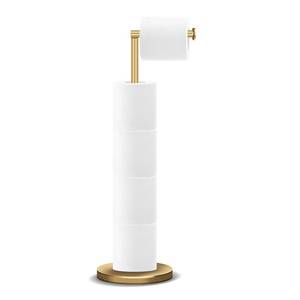 lot 2299 image: RRM Toilet Paper Holder Stand, Bathroom Free Standing Rolls Storage, Golden