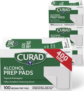 lot 2302 image: CURAD Alcohol Prep Pads, 400 Count, Medium 70% Isopropyl Alcohol Wipes, Individually Wrapped, First Aid Alcohol Swabs for Cuts and Scrapes, Medical Alcohol Pads