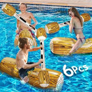 lot 2313 image: A 6 Pcs Jumbo Inflatable Battle Log Rafts,3 Players Pool Game for Kids Adults