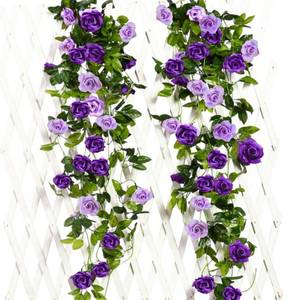 lot 2315 image: JUSTOYOU 2 Pack (15.8FT) Fake Rose Garland, Artificial Roses Vines Flower Garland Hanging Floral Vine Wedding Home Backdrop Party Arch Arrangement Decoration