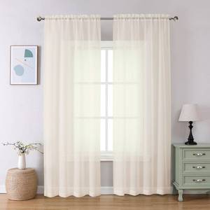lot 2319 image: Aiyufeng Cream Sheer Curtains 84 Inches Long 2 Panels Set for Living Room, Light Filtering Green Window Sheer Drapes for Bedroom, Each 42in W x 84in L