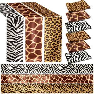 lot 2323 image: CORNER LACE 6Pcs Jungle Animal Themed Satin Table Runners 60 x 6 in, Zebra Giraffe Cheetah Tablecloth Runner Centerpieces for Dessert Table Dining Room Kitchen Table Cover Party Decorations Supplies