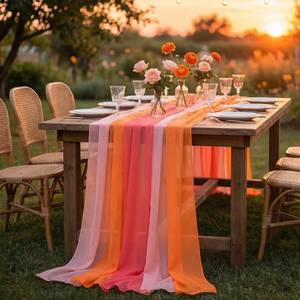 lot 2330 image: Boao 6 Pcs Red Pink Orange Sunset Party Decorations Table Runner Sheer