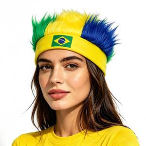 lot 2336 image: Rose bud Brazil World Cup Soccer Wig Hair Headband Yellow Green Blue Headband Wig for Women Men Sports Football Halloween Costume Cosplay and Party