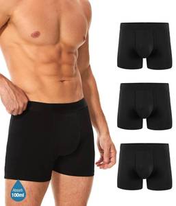 lot 2344 image: YESWEL Menfts Incontinence Underwear, Leak Proof Washable Reusable Cotton Boxer Brief, Heavy Flow Bladder Leak 3 Pack (Black, Large)