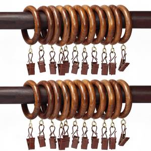lot 2345 image: 24 Pcs Curtain Rings with Clips Wooden 2.5 inch Outer Dia for 1 inch Rod Pole, Window Shower Curtain Hooks, Wood Curtain Rod Wood Curtain Rings with Eyelet, Drapery Rings.(24, 1.75 INCH Inner Dia)