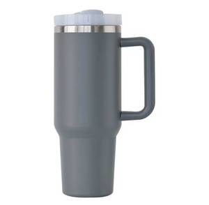 lot 2350 image: NouvoPrix 40 oz Tumbler with Handle and Straw, Stainless Steel Insulated Tumbler, Double Wall Vacuum Cup Keeps Drinks Hot and Cold, Gray