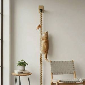 lot 2355 image: Rubierine Cat Climbing Rope, Wall Mounted Cat Ladder,1.97in x 4.92 ft, Natural Sisal Rope, Durable Scratcher for IndoorOutdoor Pets, cat Trees Replacement Rope for Playing(Wood)