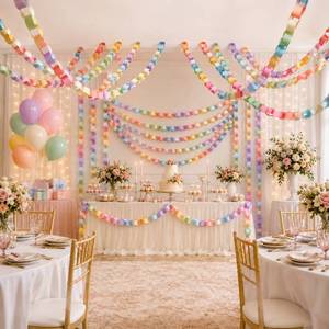 lot 2372 image: Lincia 600 Sheet Paper Chain Garland Strips, Macaron