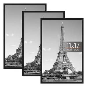 lot 2398 image: upsimples 11x17 Picture Frame Black 3 Pack, Scratch-Proof 11 x 17 Poster Frames for Photo Gallery - Slide-In Strips, Horizontal or Vertical Wall Mounting
